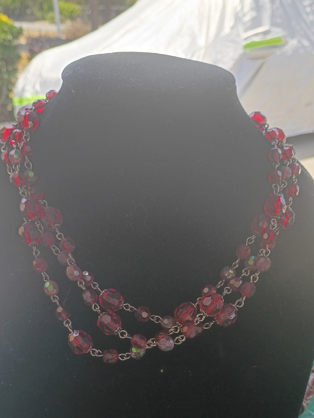 Red Faceted Bead Multi-Strand Necklace